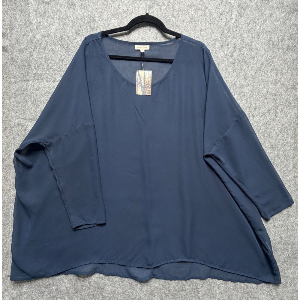 Silence + Noise Navy Blue Oversized Chiffon Blouse Medium Light Coastal Beach